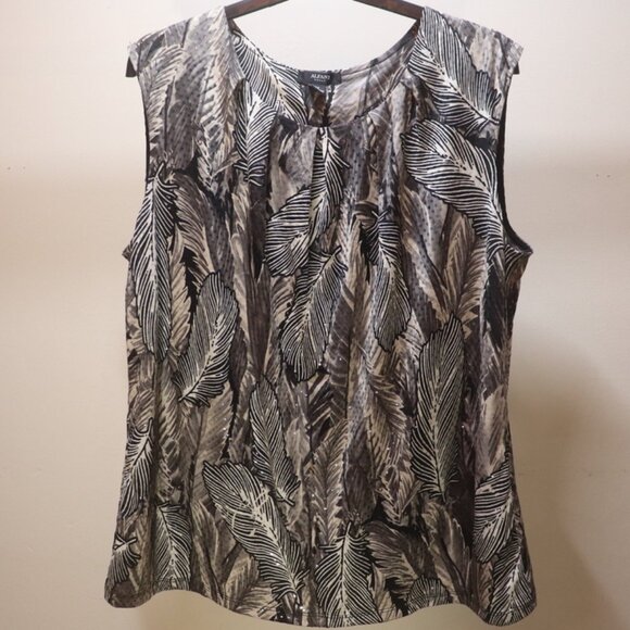 Alfani Tops - Alfani Large Black Tan Feather Pattern Shirt Sleeveless Size 2X